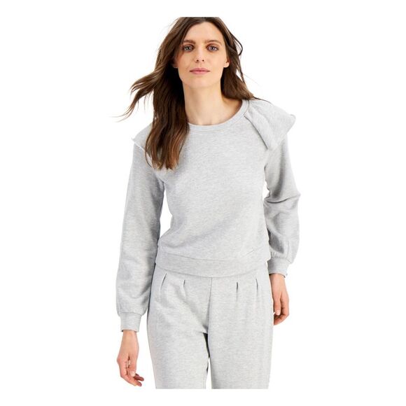 INC Womens Ruffled Crewneck Long Sleeve Sweatshirt - Picture 1 of 2